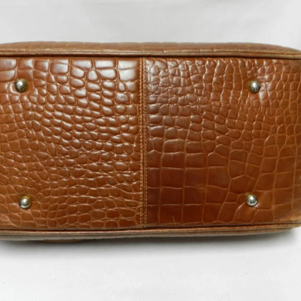 Lazaro Vintage Alligator embossed Leather satchel bag purse tote brown zip top